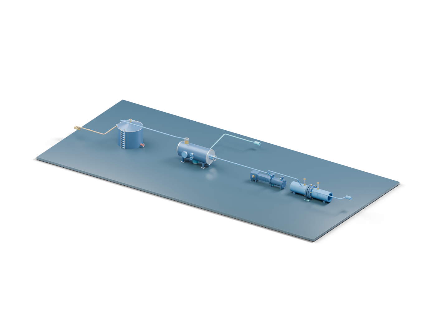 Original Alberta-blue and prairie-gold 3D tank-vapour teaching scene showing a stock tank, suction scrubber, illustrative compressor, gas meter location and open downstream boundaries.
